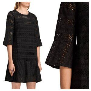 AllSaints Dakota Broderie Anglaise Dress 8 Black (**No Lining**)
